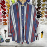 Flannel - L - Red/White/Blue Striped Button Up - 4 DOTS
